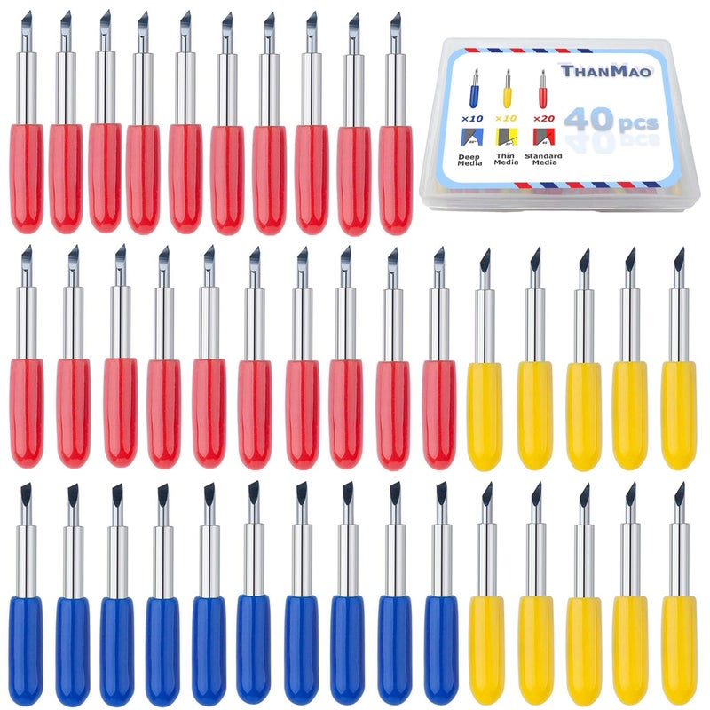 THANMAO 40 Pcs Replacement Blades Compatible with Explore Air 2/Air 3 /Maker/Maker 3/4 Cutting Machines - includ 10PCS Fine-Point Blades, 20PCS Standard Blaeds and 10PCS Deep Cutting Blades - Image 1